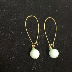 Minimalist Gold Wire Earrings with Opalescent Glass Beads
